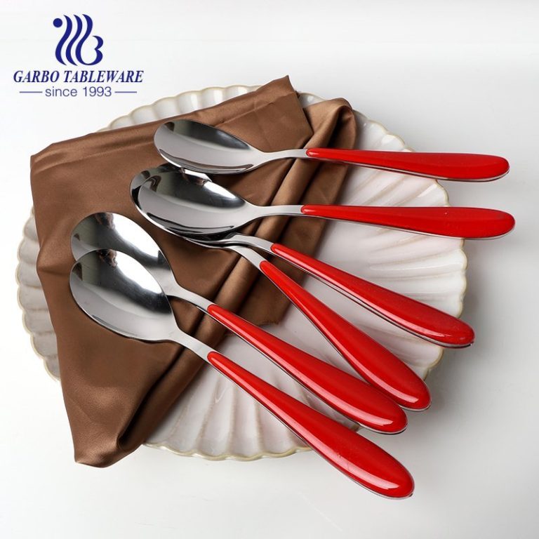 High-Quality Stainless Steel Dessert Spoon with Red Plastic Handle